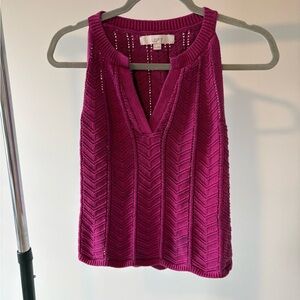 LOFT | Scalloped Split Neck Halter Sweater Sleeveless Top in Fuschia Sz XS